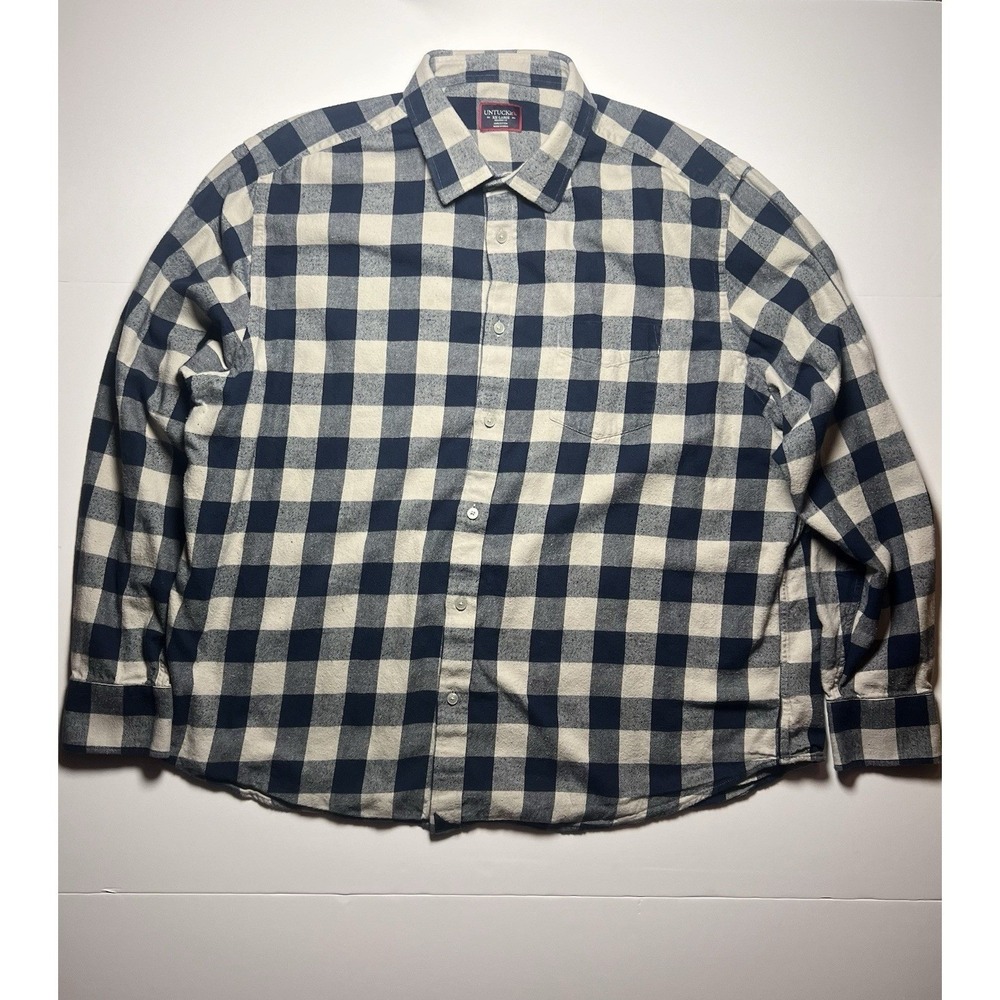 UNTUCKit‎ Mens XXL Blue White Buffalo Check Relaxed Fit Flannel Shirt